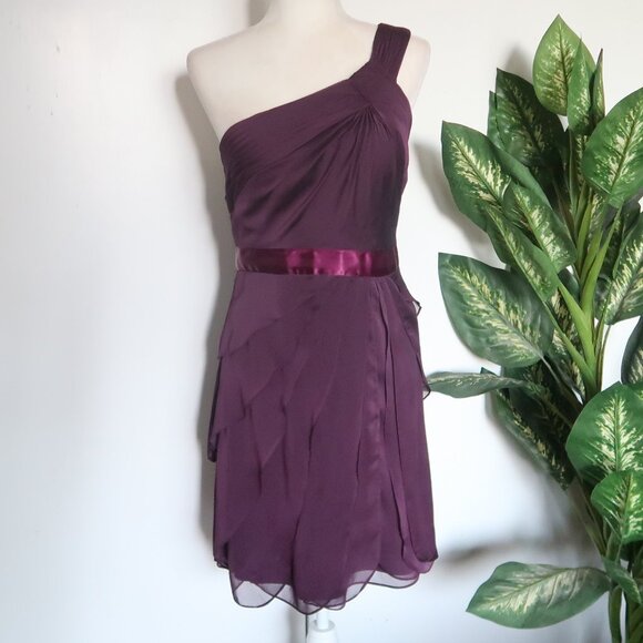 Adrianna Papell Purple One Shoulder Chiffon Cocktail Pleated Ruffle Dress  6 - Picture 15 of 16